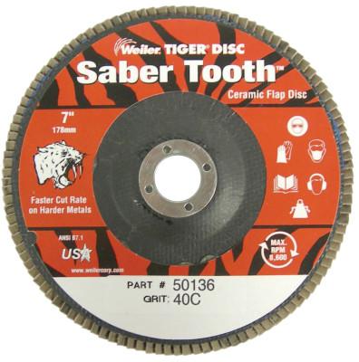 Weiler® Tiger® Saber Tooth™ Ceramic High Density Abrasive, 7 in dia, 40 Grit, 8,600 RPM, Type 27, 50136