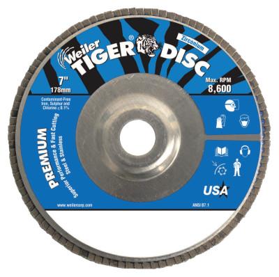 Weiler® Tiger® Disc Angled Style Flap Discs, 7 in, 40 Grit, 7/8 Arbor, Aluminum Back, 50533