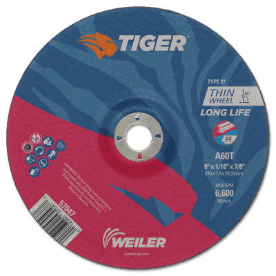 Weiler® Tiger® AO Type 1 Chop Saw Large Cutting Wheel, 14 in dia x 3/32 in, 1 in Arbor Hole, A36T, 57092