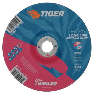 Weiler® Tiger®  AO Type 27 Grinding Wheel, 9 x 1/4 in, 5/8 in-11 Arbor, A24R, 57126