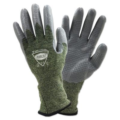 WEST CHESTER IRONCAT 6100 Coated Welding Gloves, FR Silicone, Medium, Gray/Green, 6100/M