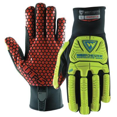 WEST CHESTER R2 Green Corded Palm Rigger Gloves, Cotton, TPR, Medium, Black/Green, 87800/M