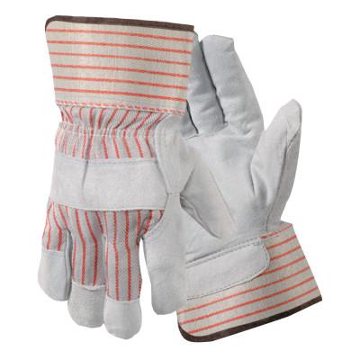 Wells Lamont Standard Shoulder Split Leather Gloves, Large, Red Stripes/Gray, Y3201L