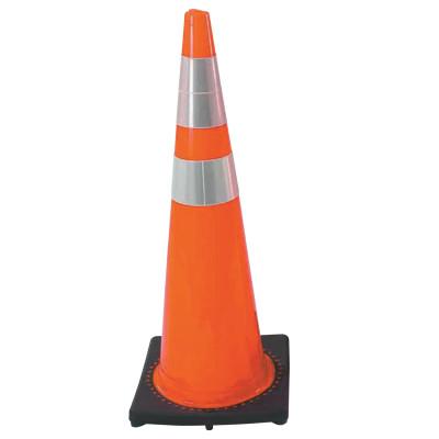 Cortina PVC Traffic Cones, 36 in, 6 in & 4 in Reflective Collar, PVC, Red/Orange/Black, 03-500-06