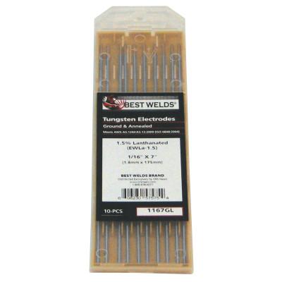 ORS Nasco Tungsten Electrode, 1.5% Lanthanated, 7 in, Size 1/16, 1167GL