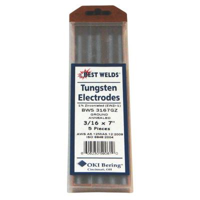 ORS Nasco Tungsten Electrode, Zirconiated, 7 in, Size 3/16, 5/PK, 3167GZ