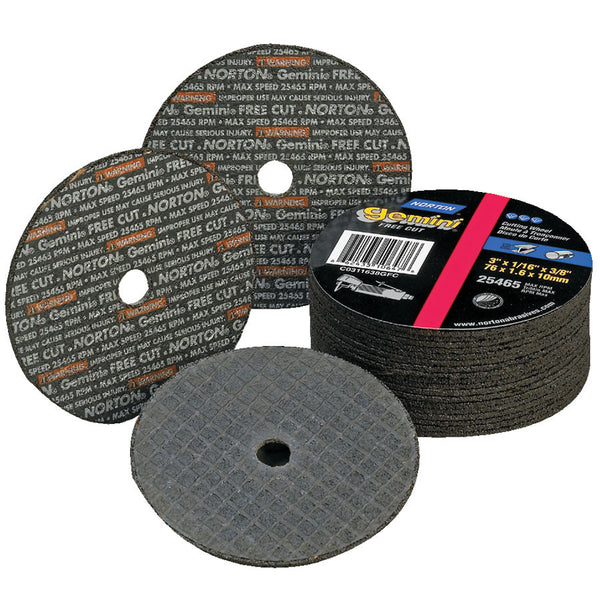 Norton Gemini Type 01 3" Free Cut Reinforced Cut-Off Wheels (Case of 25) - AMMC