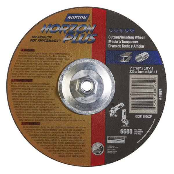 Norton NorZon Plus Depressed Center 9" Wheel (Box of 10) - AMMC