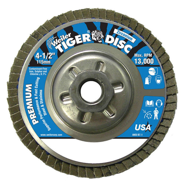 Weiler Tiger Disc Angled Style 4-1/2" Flap Discs (5/8" Arbor) - AMMC